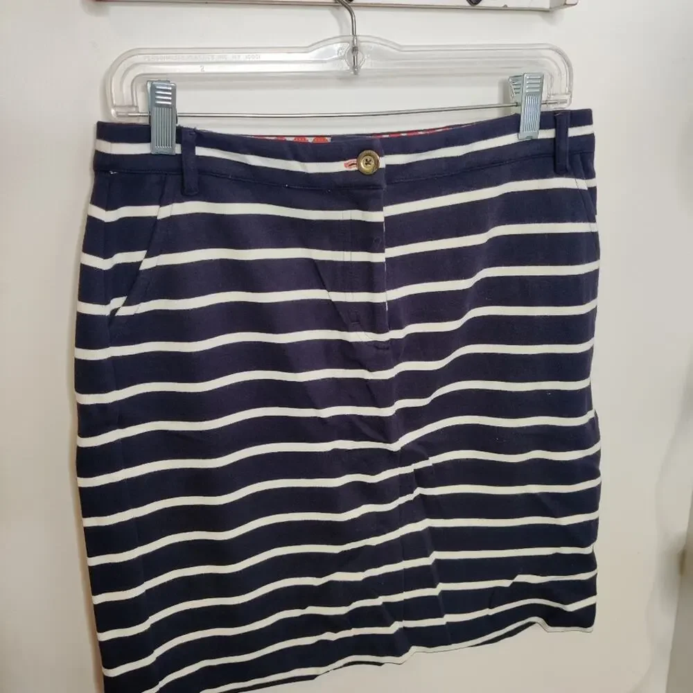 Boden Navy & White Striped Mini Skirt Size 8 Long